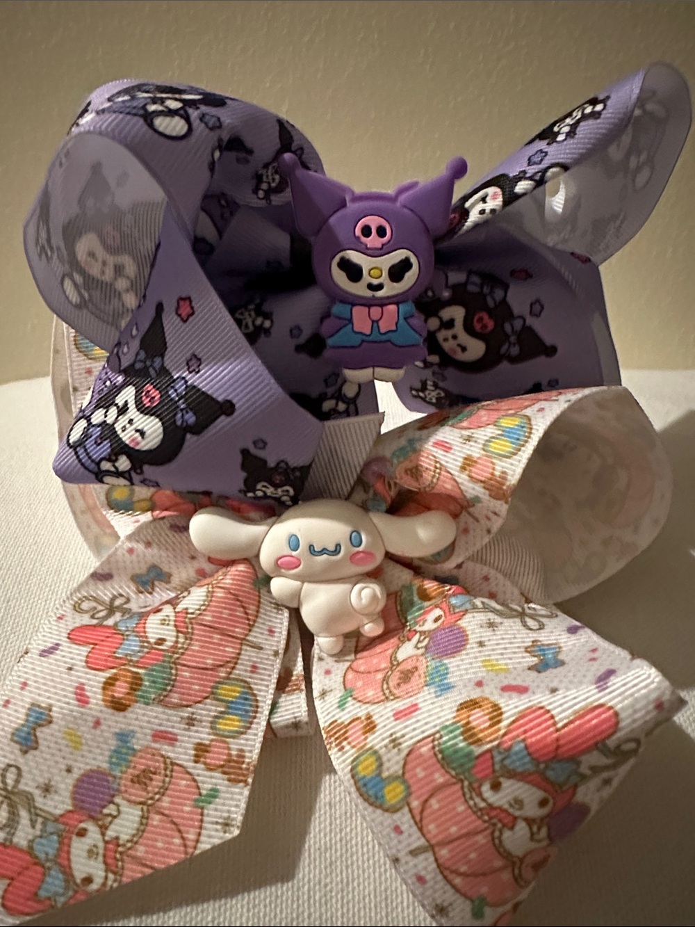 Purple & Cream Character Head Band Bows with Kuromi and Cinnamoroll Charms